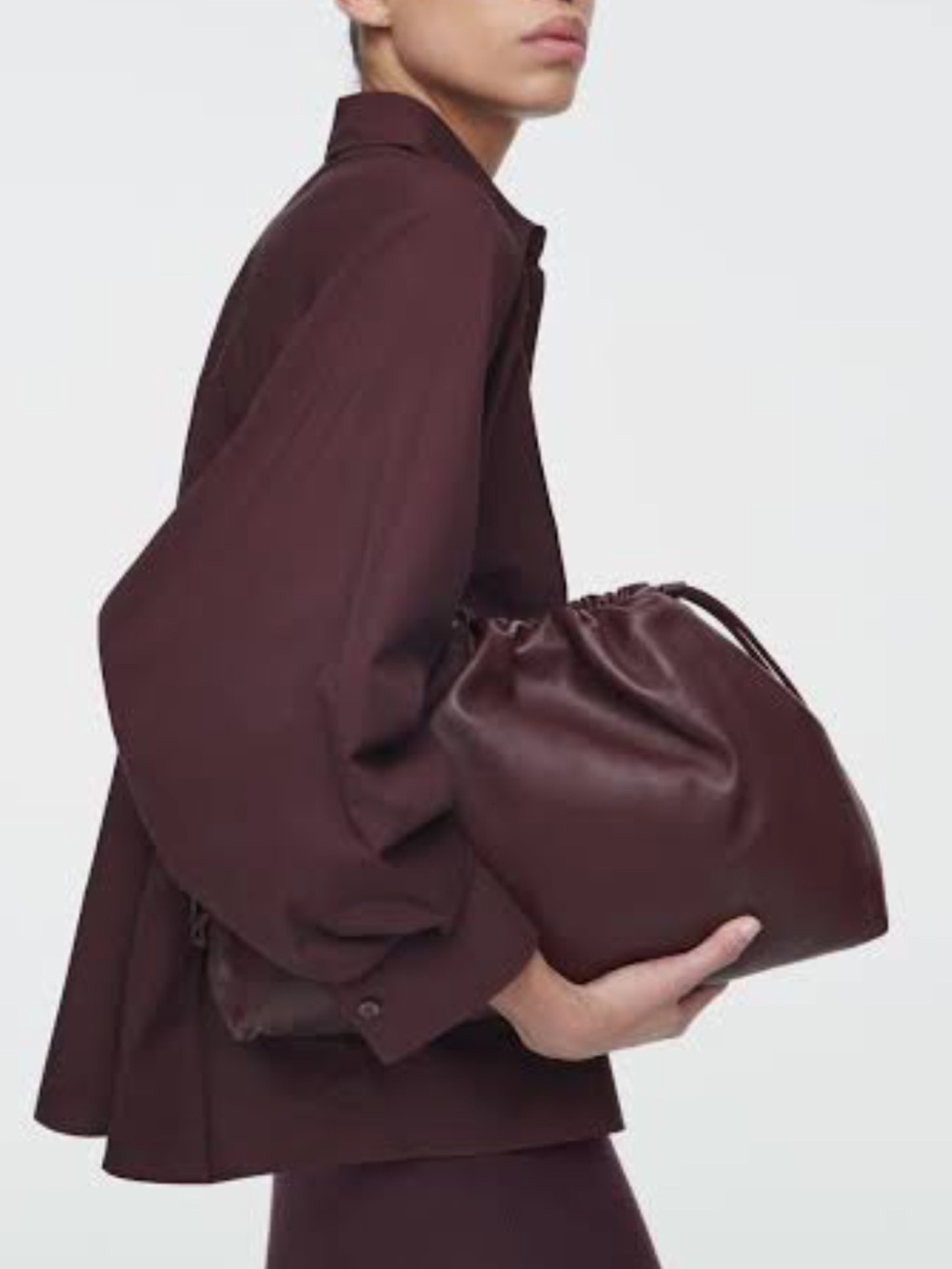 COS dark brown Cavatelli large Drawstring Clutch